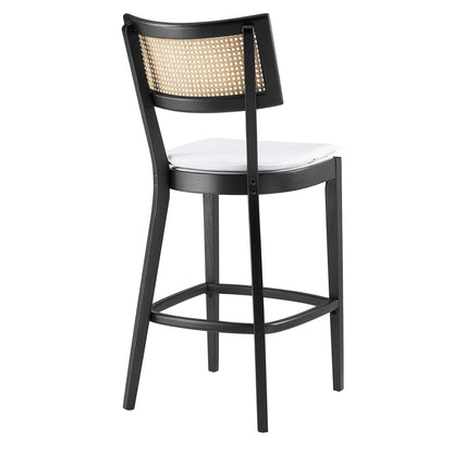 Caledonia Wood Bar Stool black frame, cane back, white cushion by HouseOfZazla on Tampa Home & Garden Store