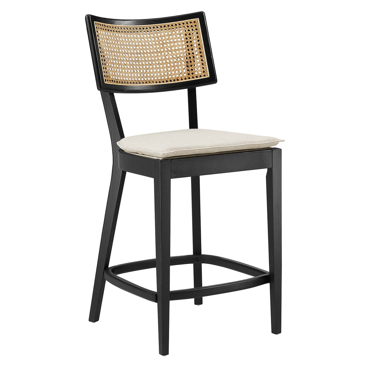 Caledonia Wood Counter Stool with black frame and caned back on Tampa Home & Garden Store