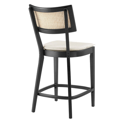 Caledonia Wood Counter Stools Set of 2 black wood frame caned back beige cushions HouseOfZazla on Tampa Home & Garden Store