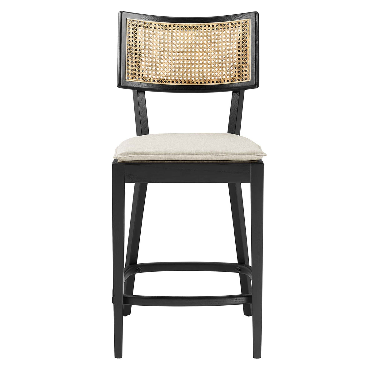 Caledonia Wood Counter Stools Set of 2 with black frame and caned back on Tampa Home & Garden Store