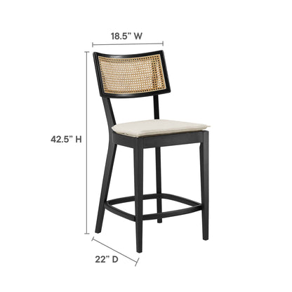 Caledonia Wood Counter Stool set of 2 with black frame and caned back, beige seat on Tampa Home & Garden Store