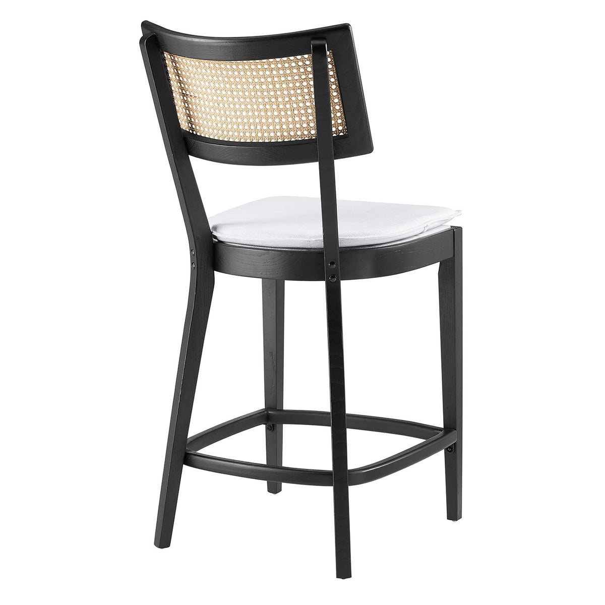 Caledonia Wood Counter Stools Set of 2 by Modway, black frame with cane back and white cushions on Tampa Home & Garden Store