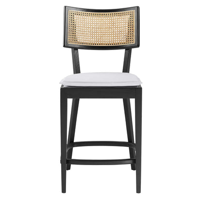 Caledonia Wood Counter Stools by Modway, black wood frame with caned back and white seat on Tampa Home & Garden Store