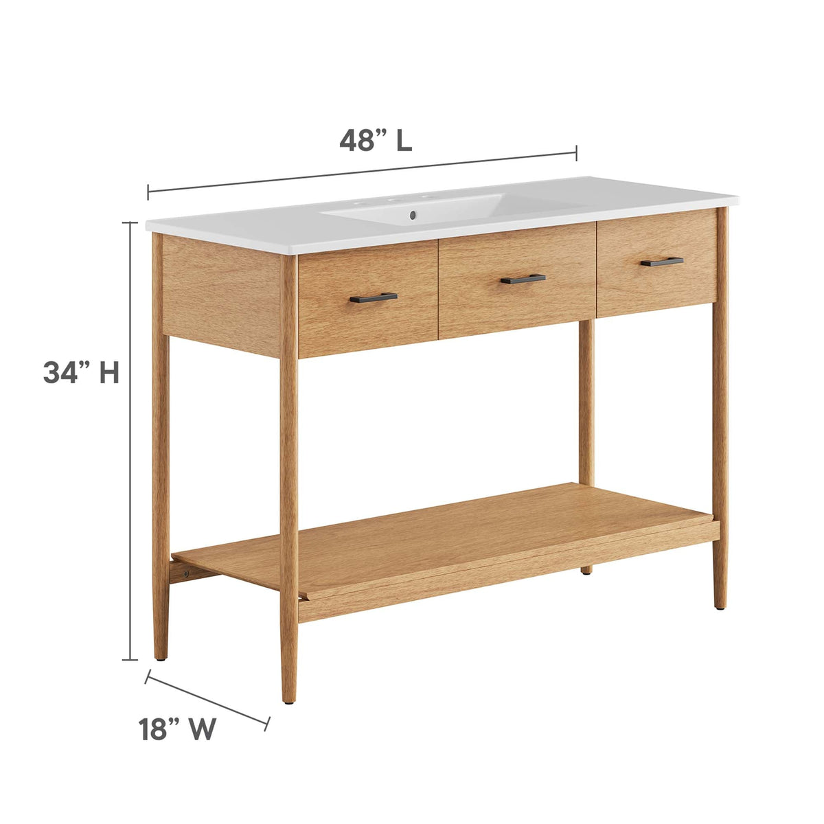 Zaire single sink vanity with oak wood base and white countertop, 48in L by HouseOfZazla on Tampa Home & Garden Store