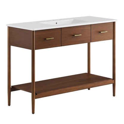 Zaire Single Sink Vanity white countertop with integrated sink, wood cabinet with three drawers on Tampa Home & Garden Store