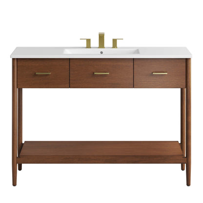 Zaire Table Vanity with single sink, white countertop, gold faucet, wood finish by HouseOfZazla on Tampa Home & Garden Store