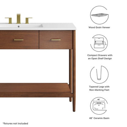 Zaire single sink vanity by Modway with white countertop and wood base, gold hardware on Tampa Home & Garden Store