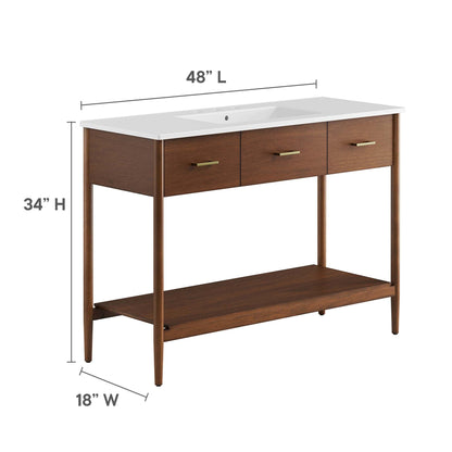 Zaire single sink bathroom vanity by Modway with white top and warm walnut table base 48 in long on Tampa Home & Garden Store