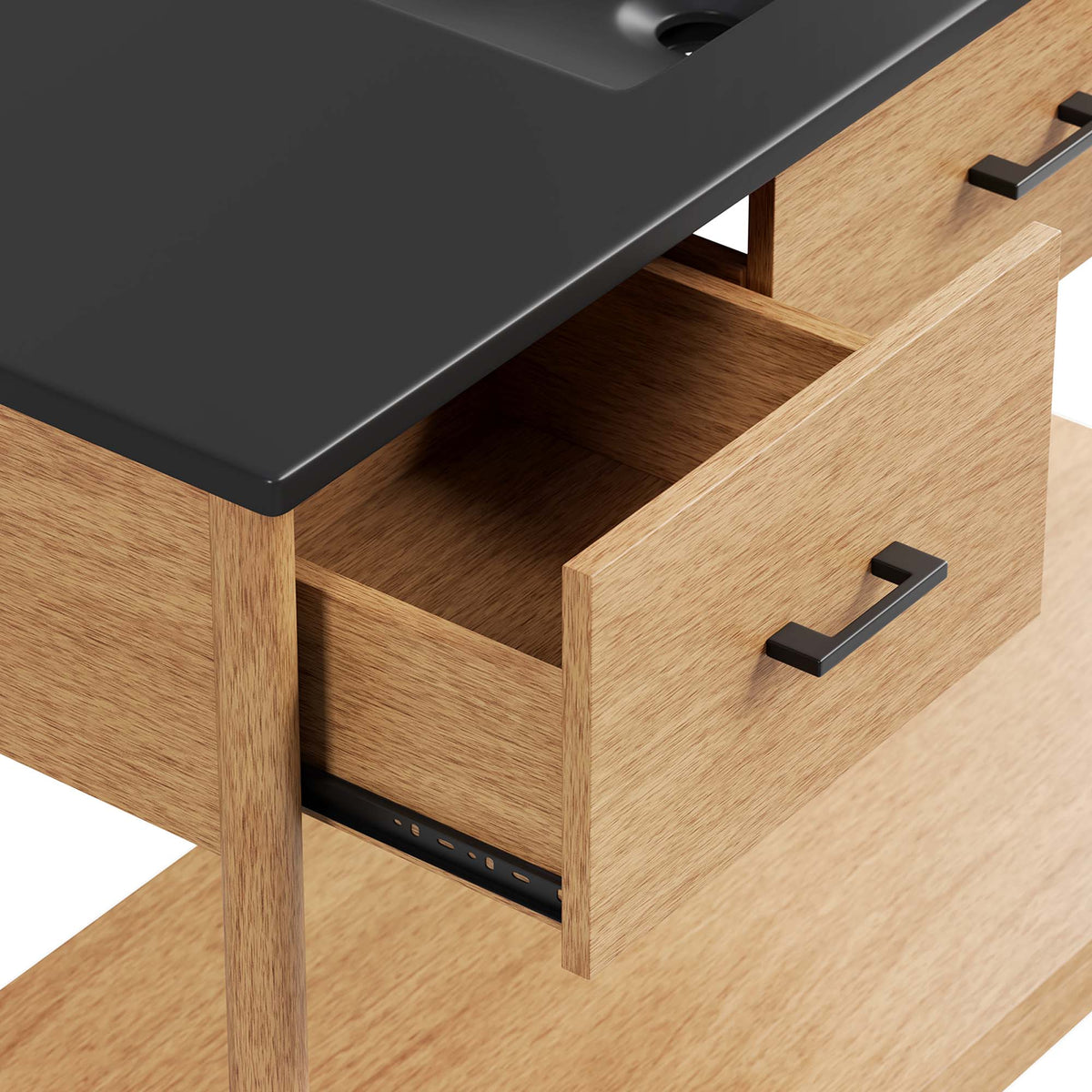 Zaire Sink Vanity by Modway, oak wood table with gray countertop and black handles HouseOfZazla on Tampa Home & Garden Store
