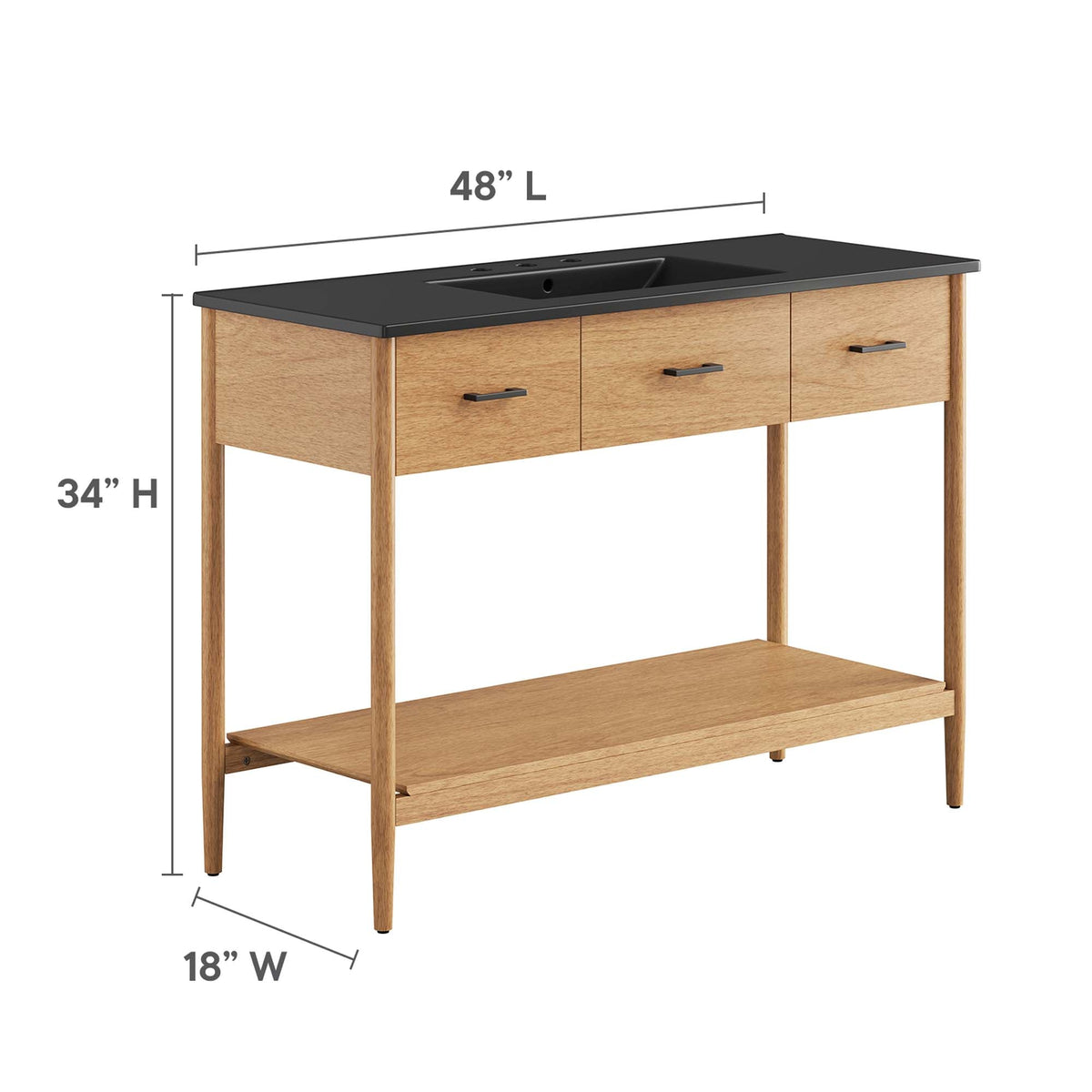 Zaire single sink vanity with black countertop on light wood table base 48in L HouseOfZazla on Tampa Home & Garden Store