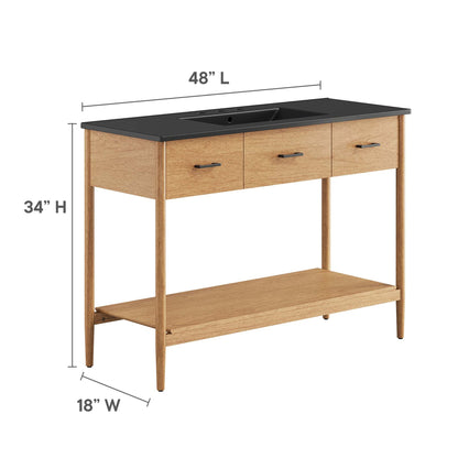 Zaire single sink vanity with black countertop on light wood table base 48in L HouseOfZazla on Tampa Home & Garden Store