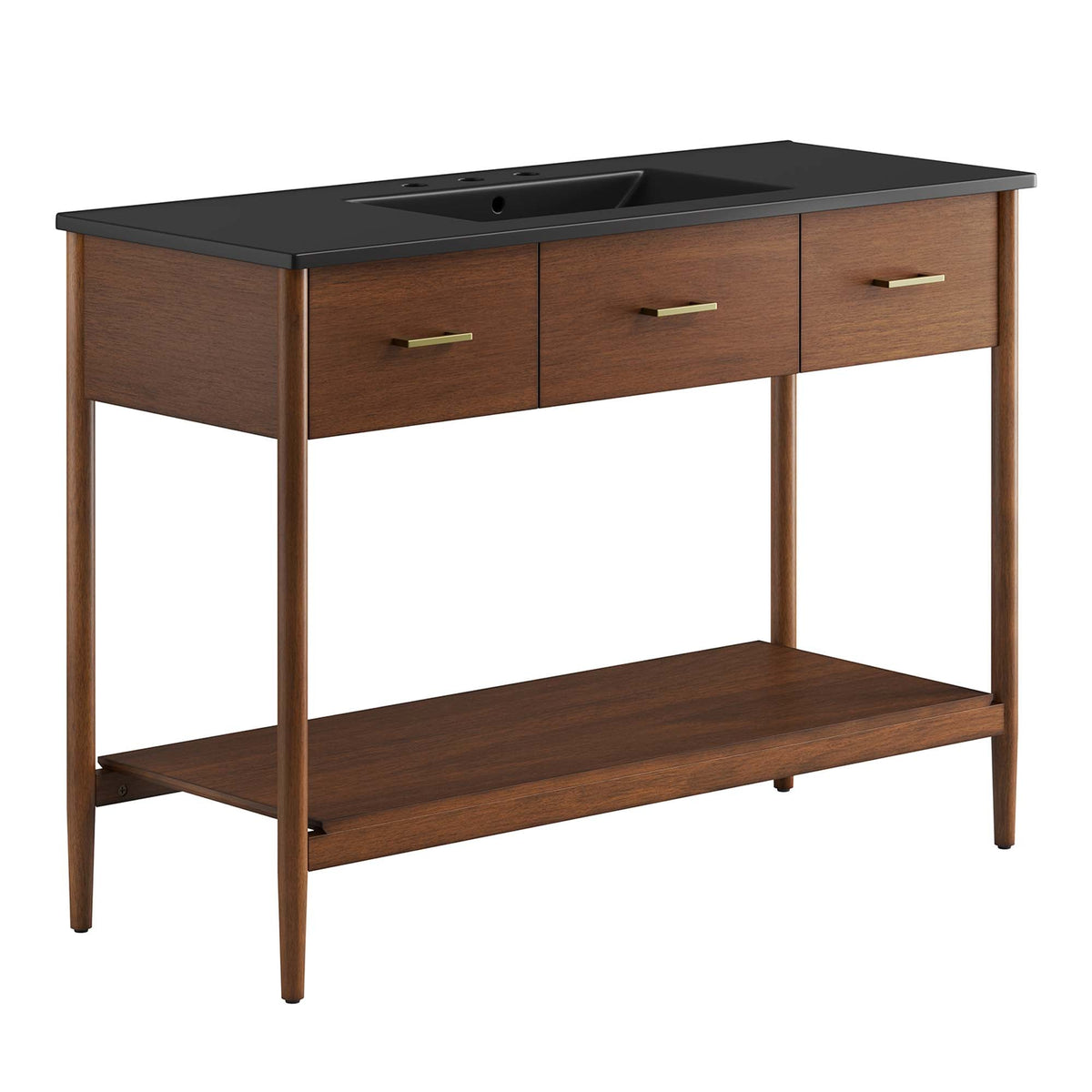 Zaire single sink bathroom vanity Modway table vanity in warm wood with a black countertop and three drawers on Tampa Home & Garden Store