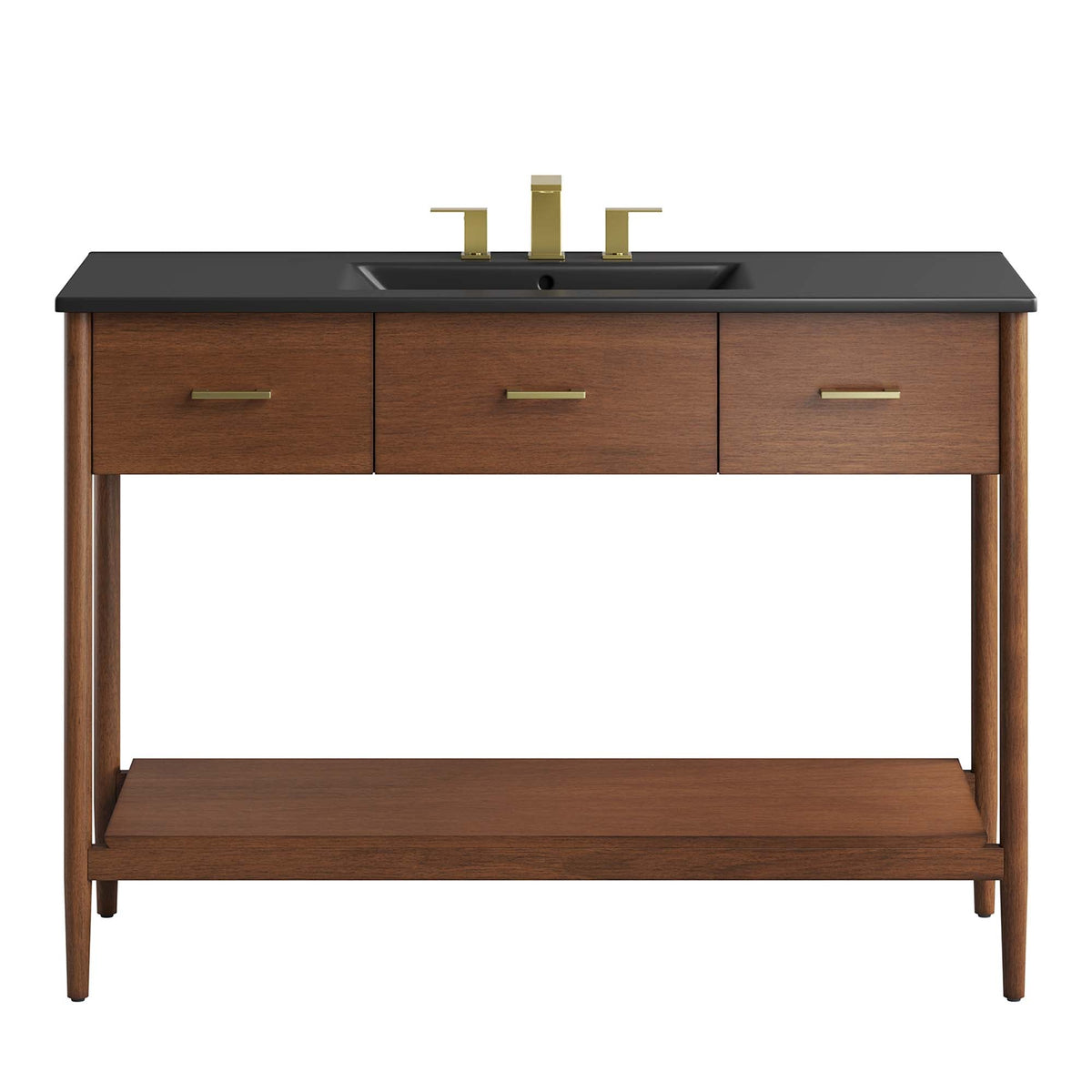 Zaire single sink vanity by Modway with black countertop and warm wood cabinet on Tampa Home & Garden Store