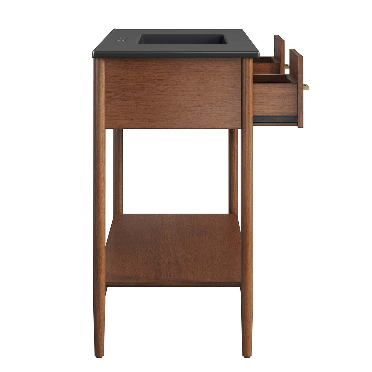 Zaire Single Sink Vanity by Modway warm wood table vanity with black top on Tampa Home & Garden Store