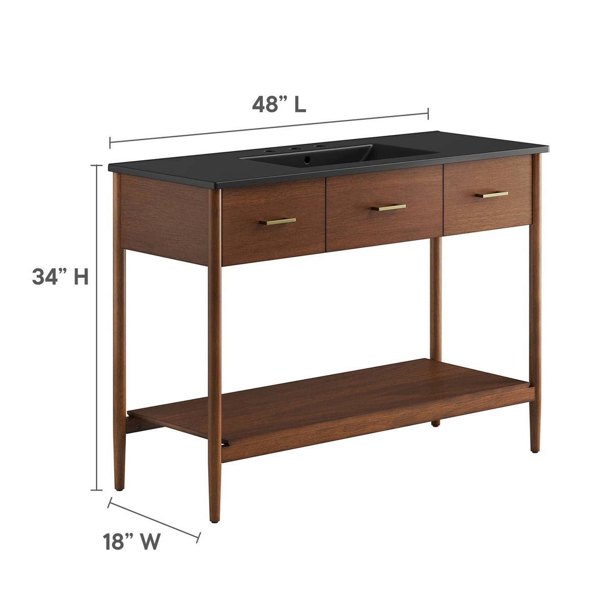 Zaire single sink bathroom vanity by Modway in wood with black countertop and built-in sink 48 in L on Tampa Home & Garden Store