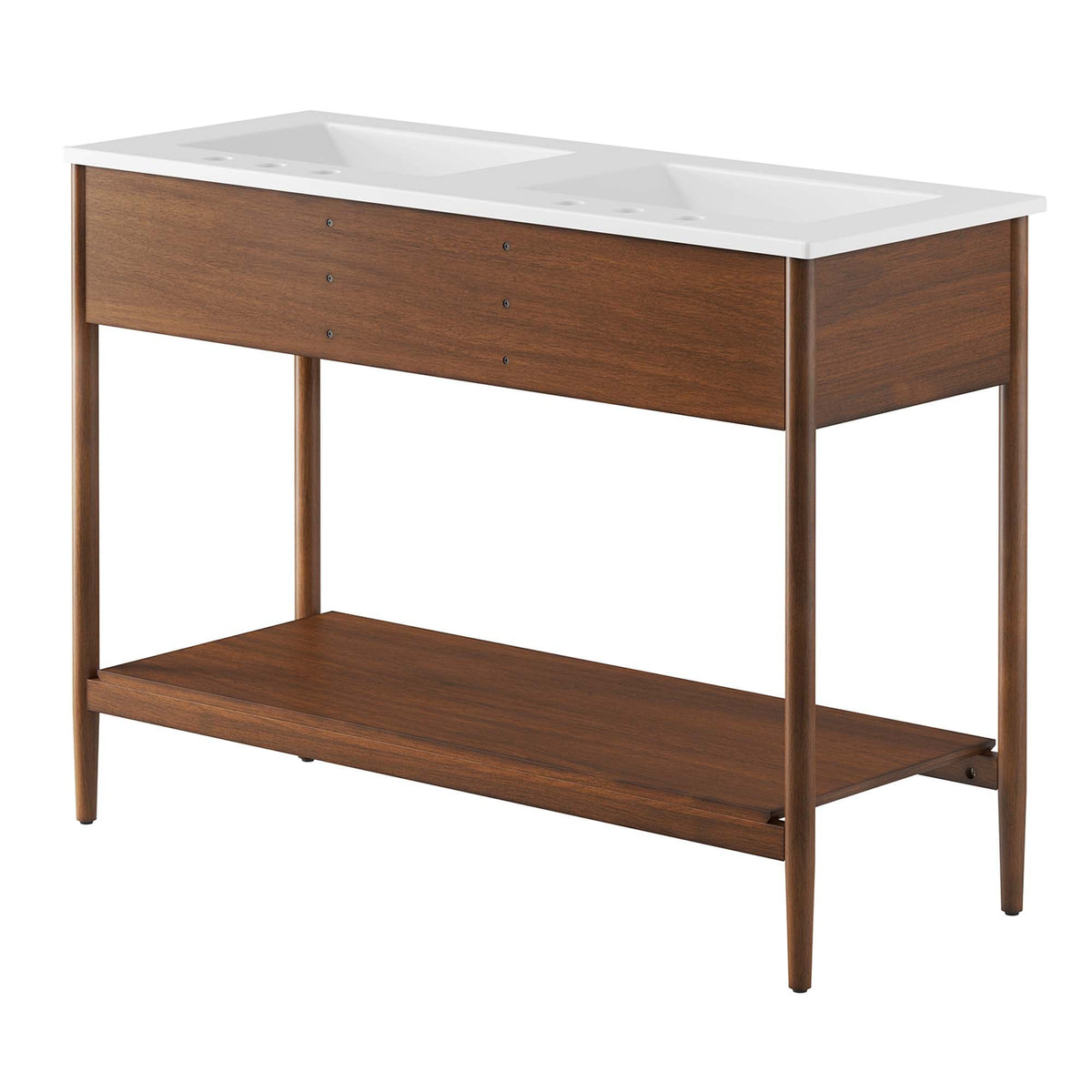 Zaire Double Sink Vanity by Modway; white countertop with dual sinks on wood vanity on Tampa Home & Garden Store