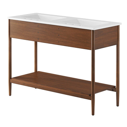 Zaire Double Sink Vanity by Modway; white countertop with dual sinks on wood vanity on Tampa Home & Garden Store