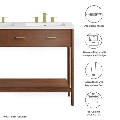Zaire Double Sink Vanity by Modway, wood veneer with white countertop and gold faucets on Tampa Home & Garden Store
