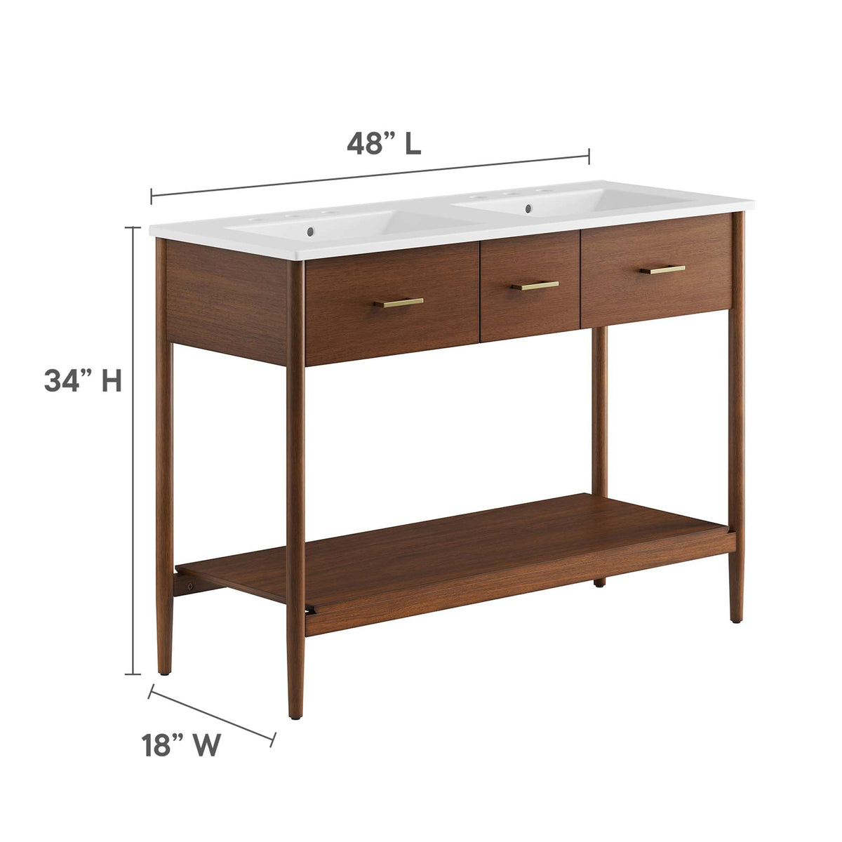 Zaire Double Sink Vanity by Modway brown wood cabinet white countertop dual sinks HouseOfZazla on Tampa Home & Garden Store