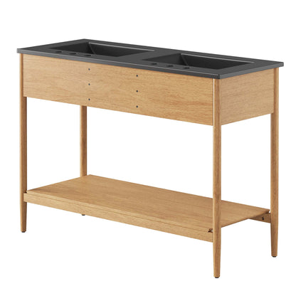 Zaire Double Sink Vanity by Modway; light oak table with gray countertop and two sinks on Tampa Home & Garden Store
