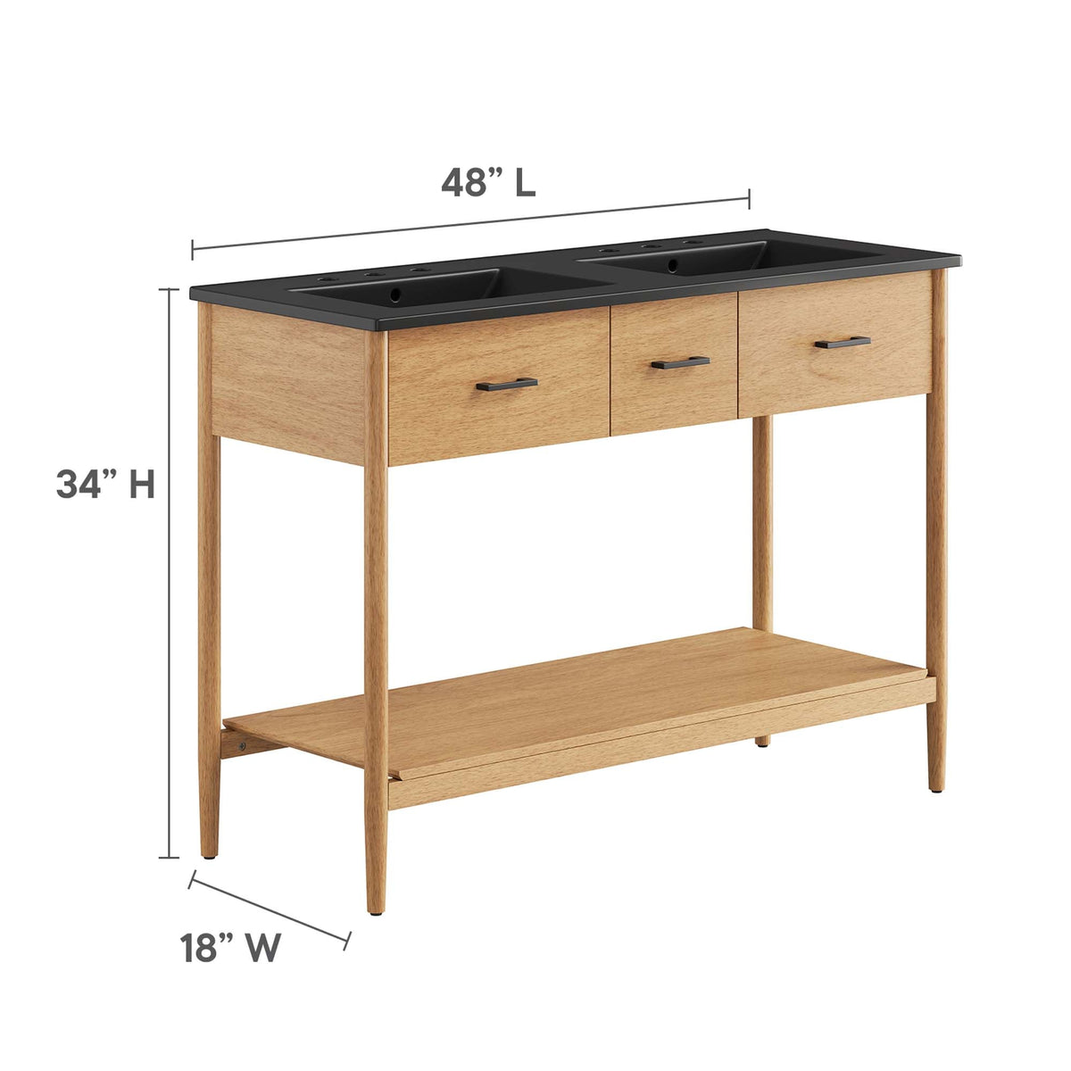Zaire double sink vanity oak wood table vanity with black countertop by HouseOfZazla on Tampa Home & Garden Store