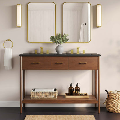 Zaire Double Sink Vanity by Modway, wooden table vanity with black top and gold hardware on Tampa Home & Garden Store