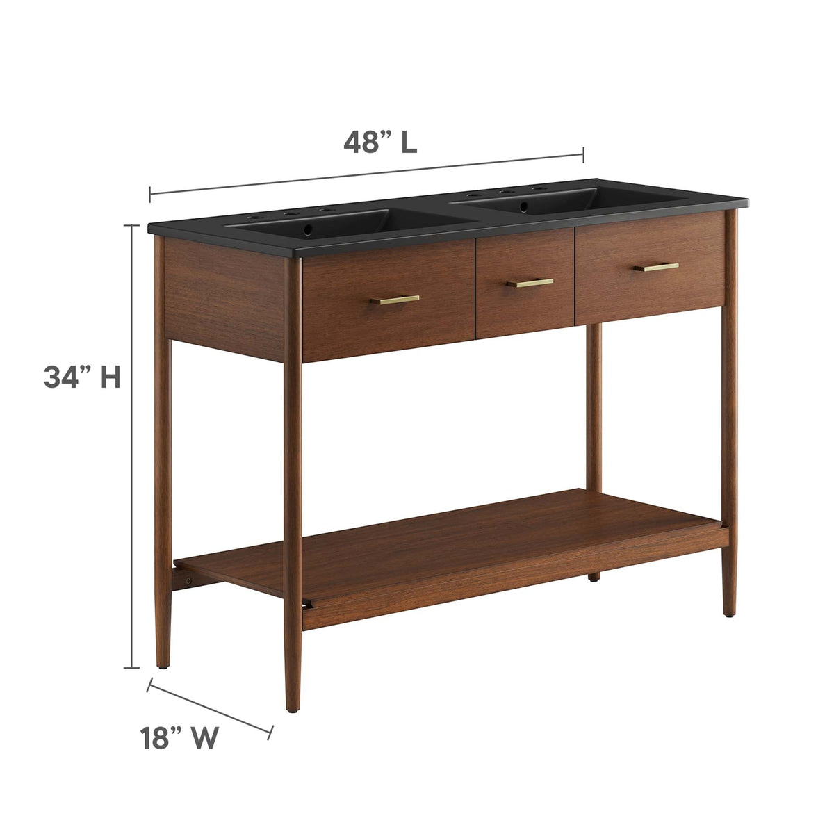 Zaire Double Sink Vanity by Modway, wood vanity with black countertop and two sinks, 48in L on Tampa Home & Garden Store