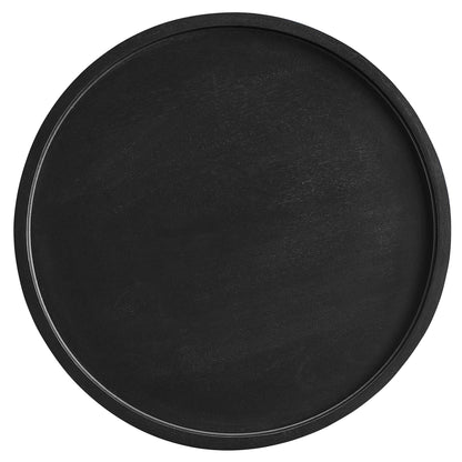 Chiro Round Wood Side Table in black with a thin silver rim, close-up view on Tampa Home & Garden Store