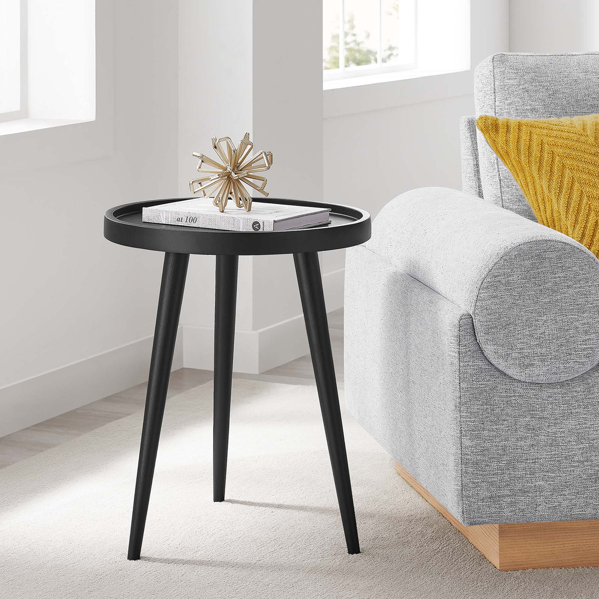 Chiro Round Wood Side Table by Modway with black round top and three slim legs on Tampa Home & Garden Store