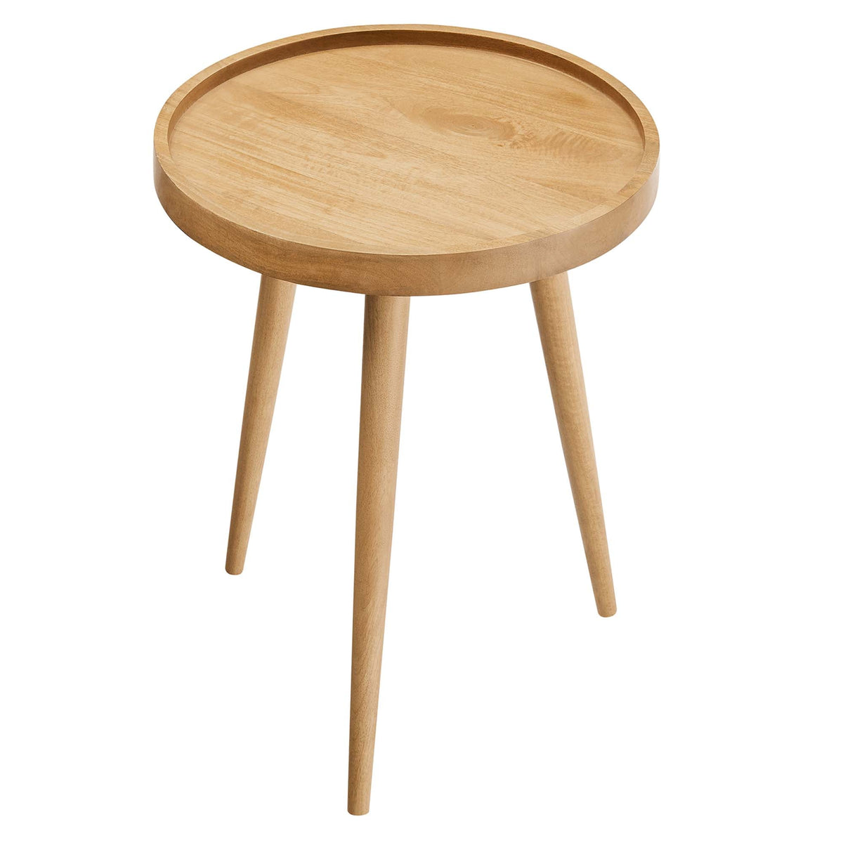 Chiro round wood side table by Modway; natural wood finish, three tapered legs on Tampa Home & Garden Store