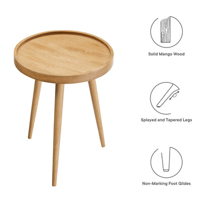 Chiro Round Wood Side Table solid mango wood with natural finish round top and tapered legs on Tampa Home & Garden Store