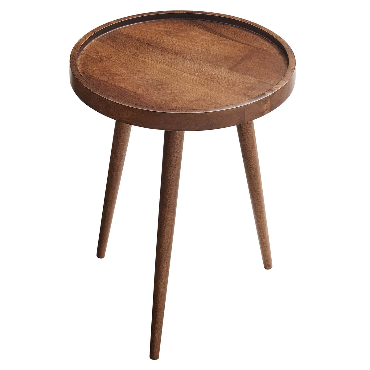 Chiro Round Wood Side Table by Modway, dark walnut finish, circular top with lip, 3 legs on Tampa Home & Garden Store
