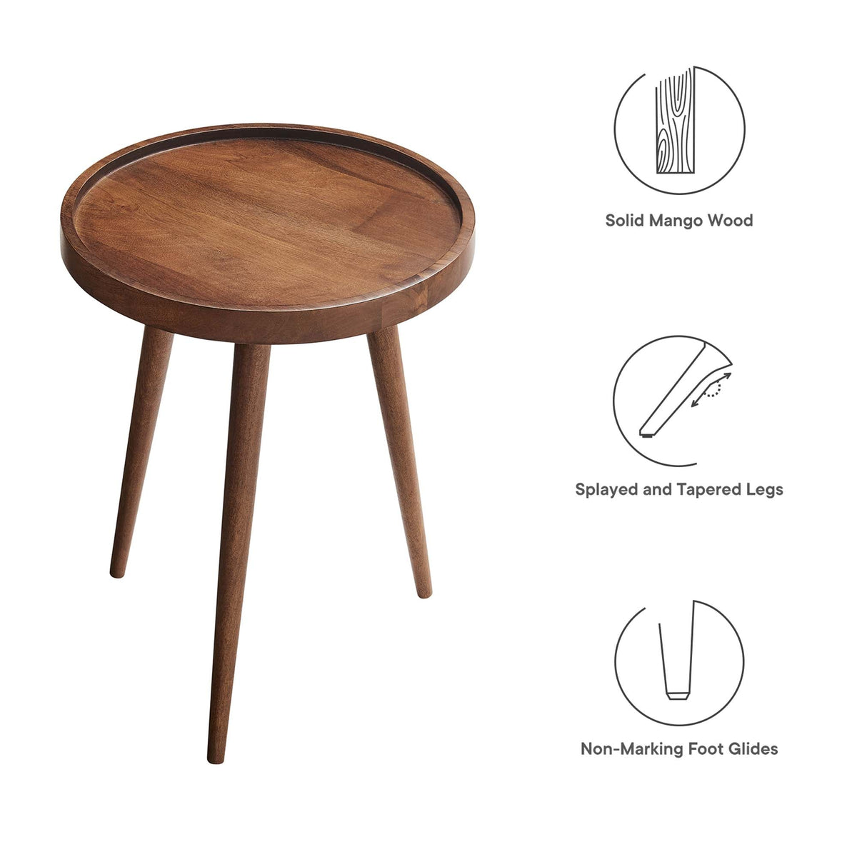 Chiro Round Wood Side Table solid mango wood with splayed tapered legs on Tampa Home & Garden Store