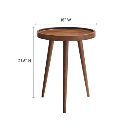 Chiro Round Wood Side Table by Modway, brown wood top on three legs, 18in diameter on Tampa Home & Garden Store