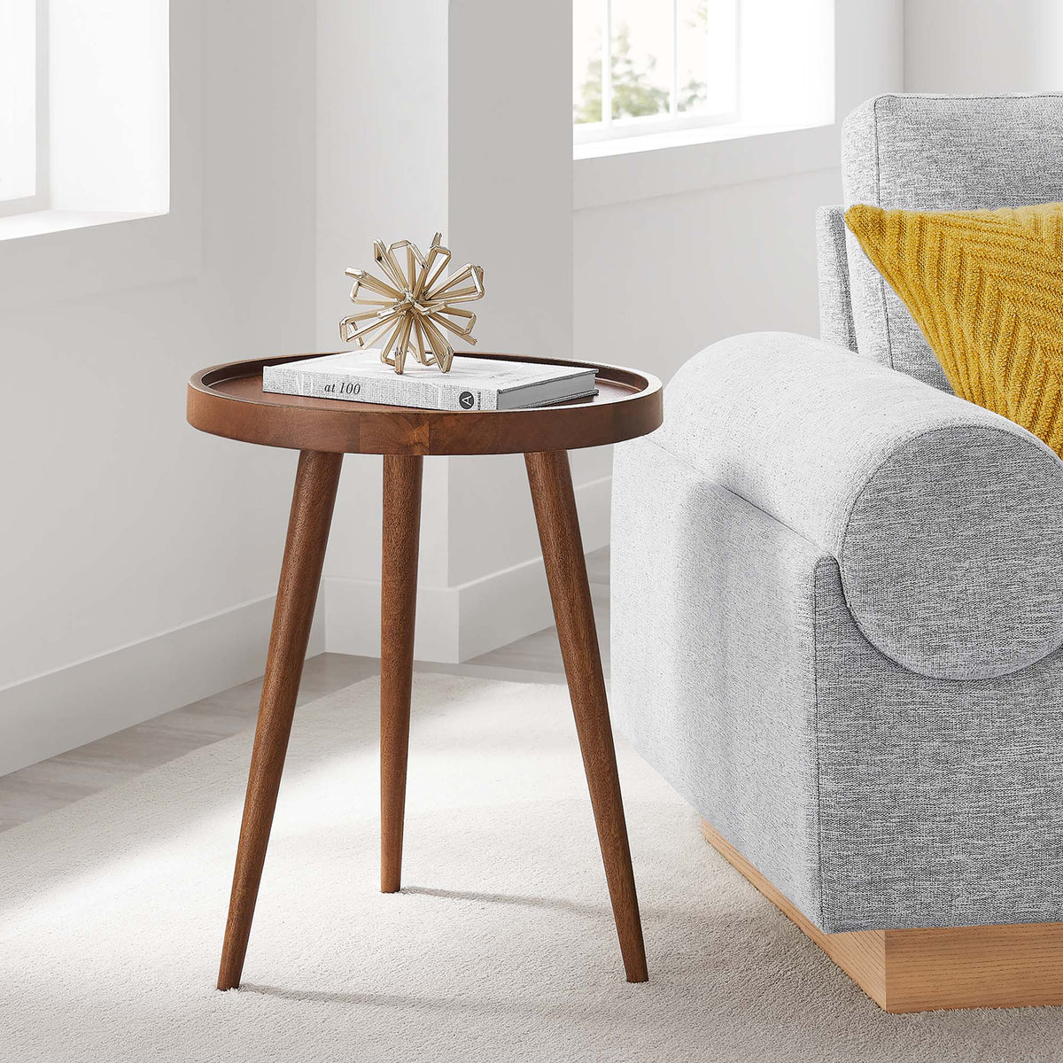 Chiro Round Wood Side Table with tripod legs in warm wood by HouseOfZazla on Tampa Home & Garden Store