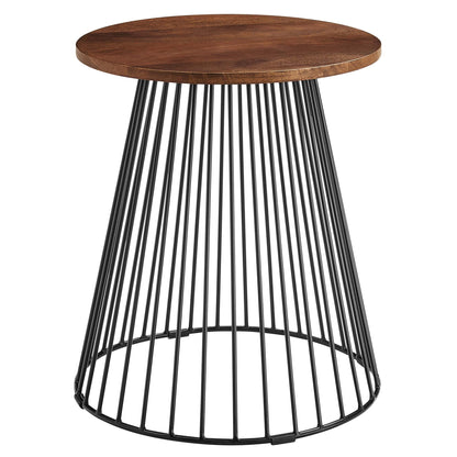 Valeo round wood and metal side table by Modway with brown wood top and black metal spoke base on Tampa Home & Garden Store