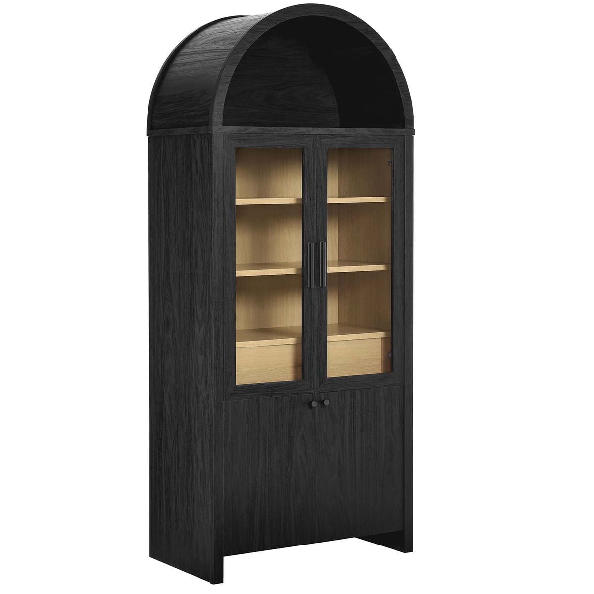 Evie Arched Tall Display Cabinet by Modway; black finish, glass-front doors, light wood shelves on Tampa Home & Garden Store