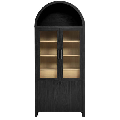 Evie Arched Tall Display Cabinet with black wood frame and glass-front doors on Tampa Home & Garden Store