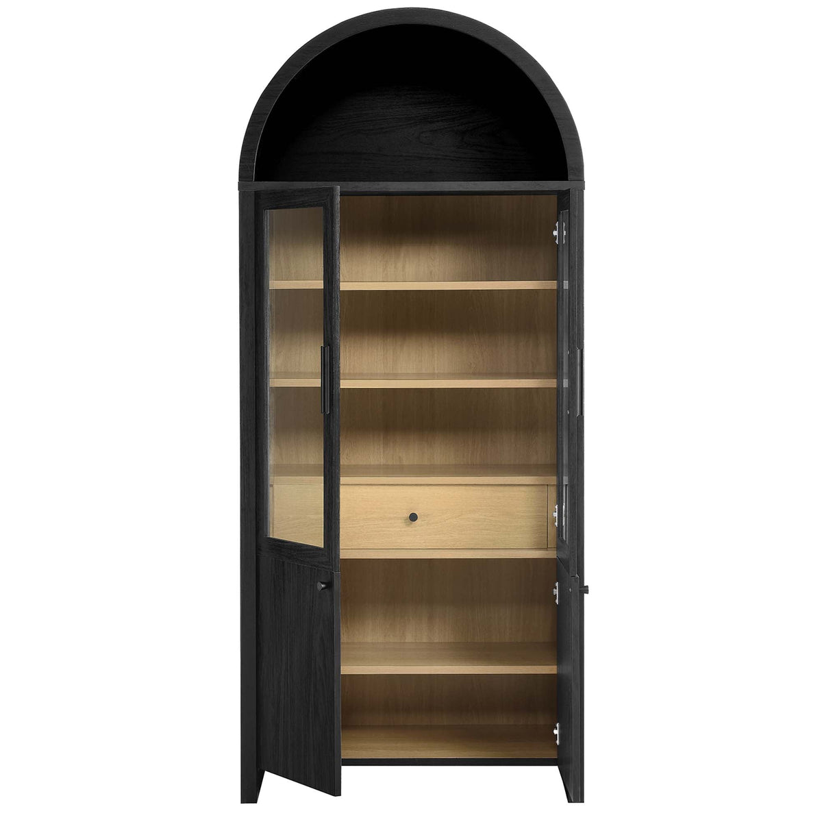 Evie Arched Tall Display Cabinet by Modway, black finish with glass doors and wood shelves on Tampa Home & Garden Store