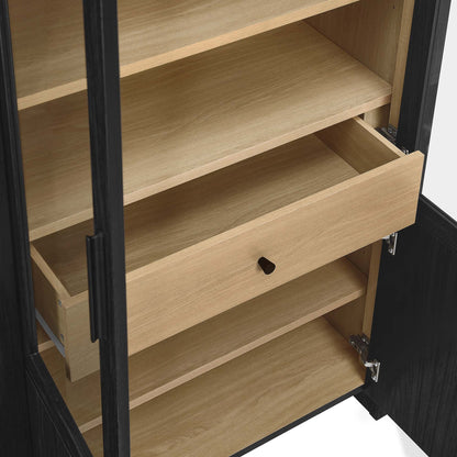 Evie Arched Tall Display Cabinet by Modway, light oak shelves in a black frame on Tampa Home & Garden Store