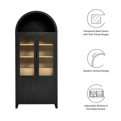 Evie Arched Tall Display Cabinet with tempered glass doors in dark wood finish on Tampa Home & Garden Store