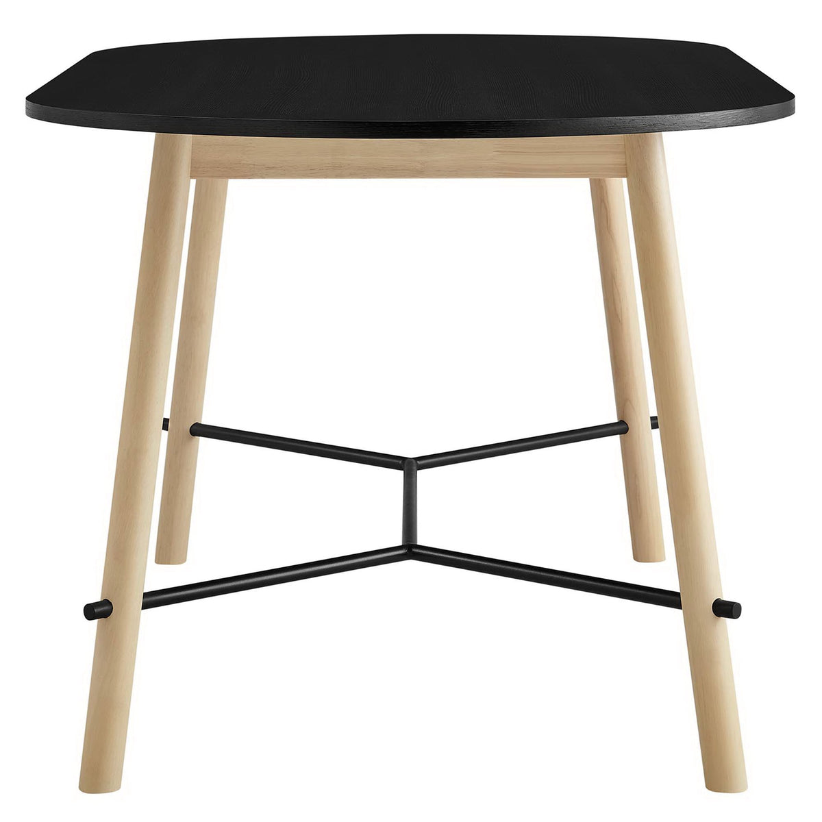 Infuse 71 inch wood grain dining table with black top, natural wood legs and black metal frame on Tampa Home & Garden Store