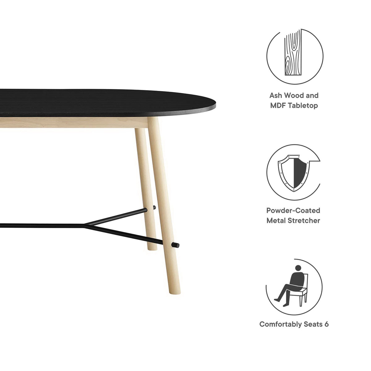 Infuse 71in wood grain dining table by Modway ash wood and MDF tabletop with natural legs on Tampa Home & Garden Store