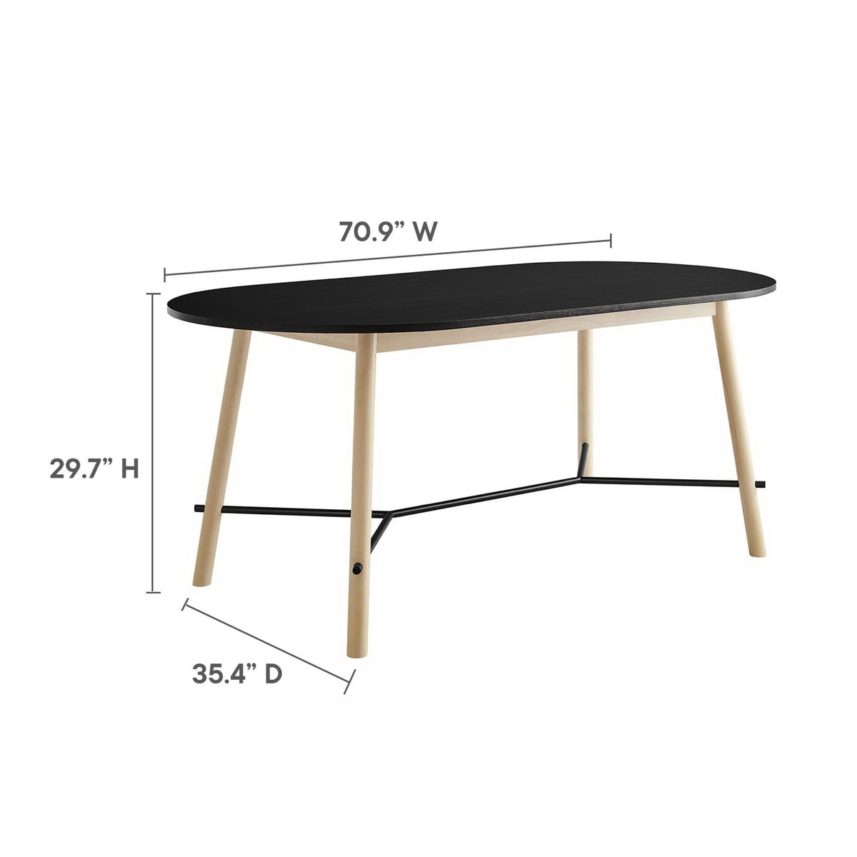 Infuse 71in wood grain dining table by Modway with black oval top and natural wood legs on Tampa Home & Garden Store