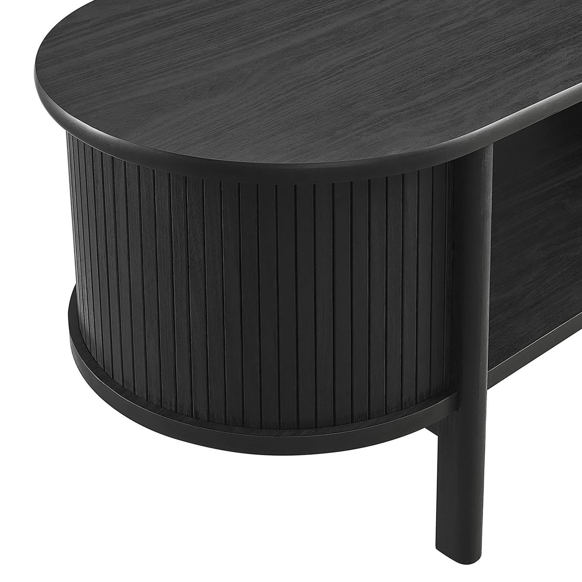 Cadence coffee table by Modway, round black rubberwood with ribbed cylindrical base on Tampa Home & Garden Store
