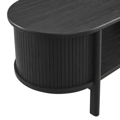 Cadence coffee table by Modway, round black rubberwood with ribbed cylindrical base on Tampa Home & Garden Store