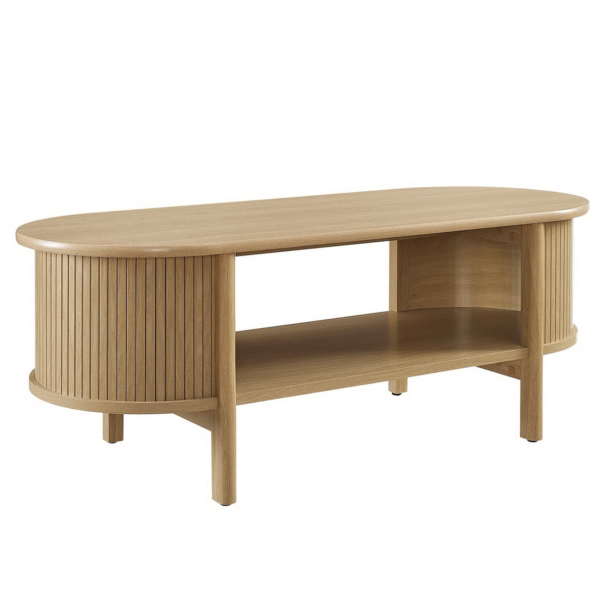 Cadence coffee table natural rubberwood with oval top and slatted curved sides on Tampa Home & Garden Store
