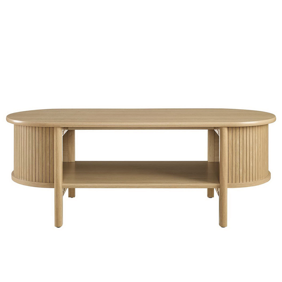 Cadence coffee table by Modway in natural rubberwood with a rounded oval top and slatted sides on Tampa Home & Garden Store