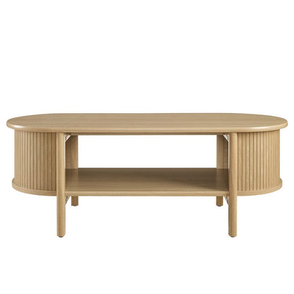 Cadence coffee table by Modway in natural rubberwood with a rounded oval top and slatted sides on Tampa Home & Garden Store