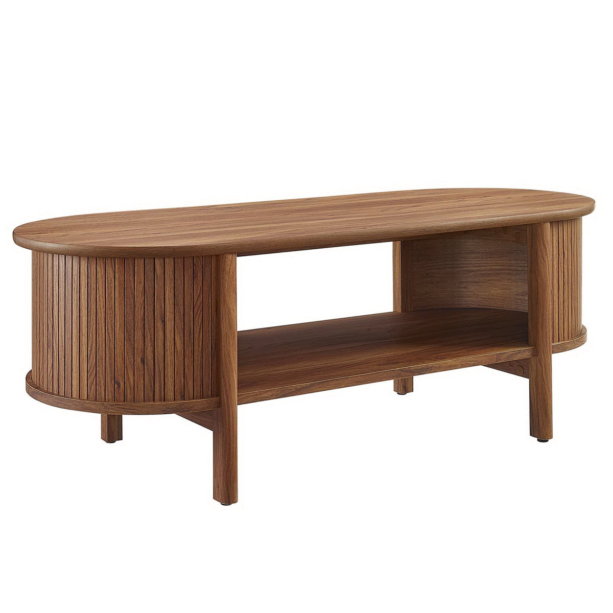 Cadence Coffee Table by Modway in rubberwood with mid-century oval top and ribbed sides on Tampa Home & Garden Store